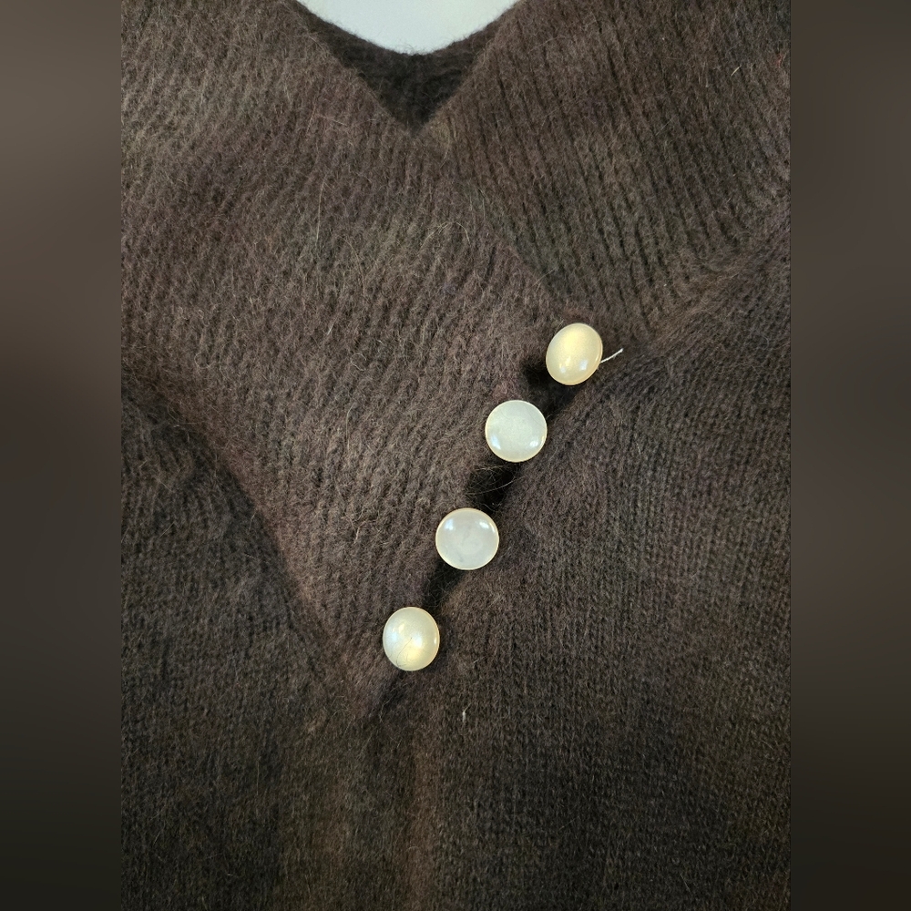 Vintage Yarnworks Wool Angora Brown V-Neck Long Sleeve Sweater Women Sz L Petite - Picture 2 of 6